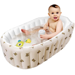 Mink Bear Tub inflated in bathroom, easy quick setup for bath time with 6-36 month child.