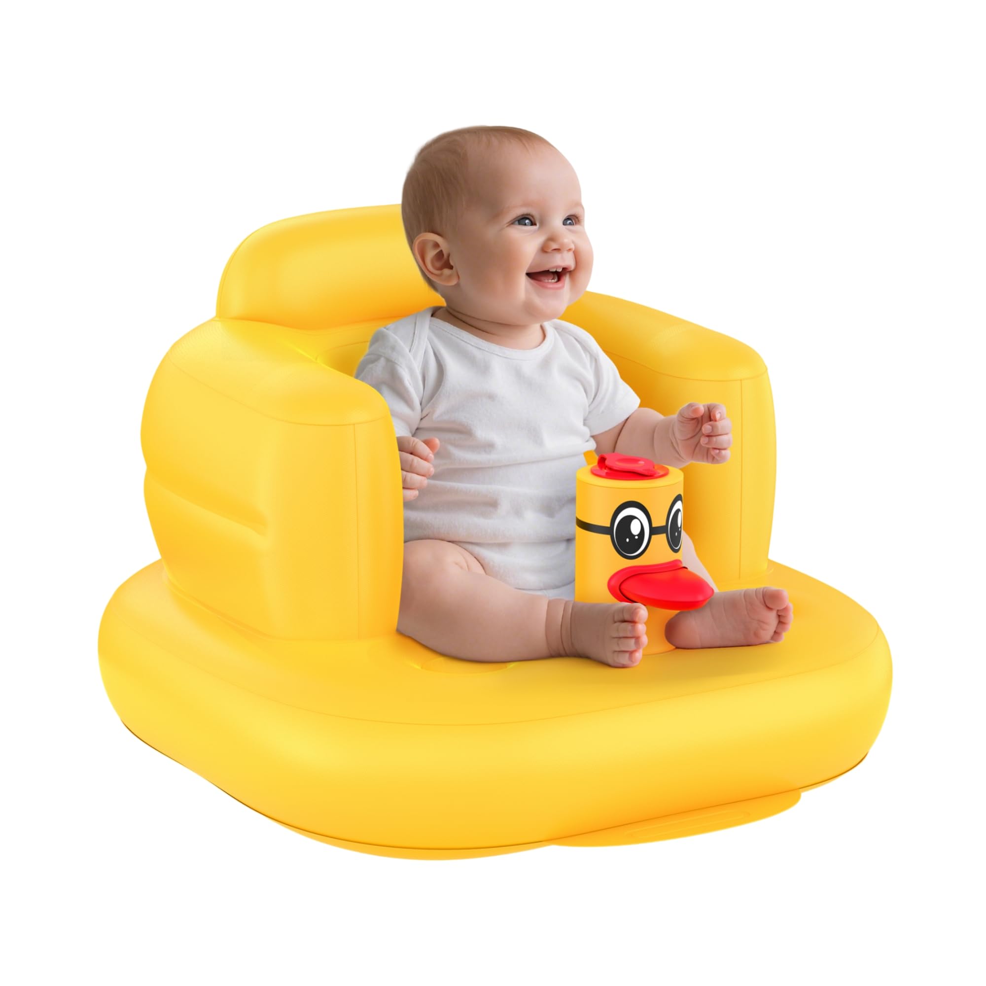 Mink inflatable baby seat front view with duck design supports safe upright seating