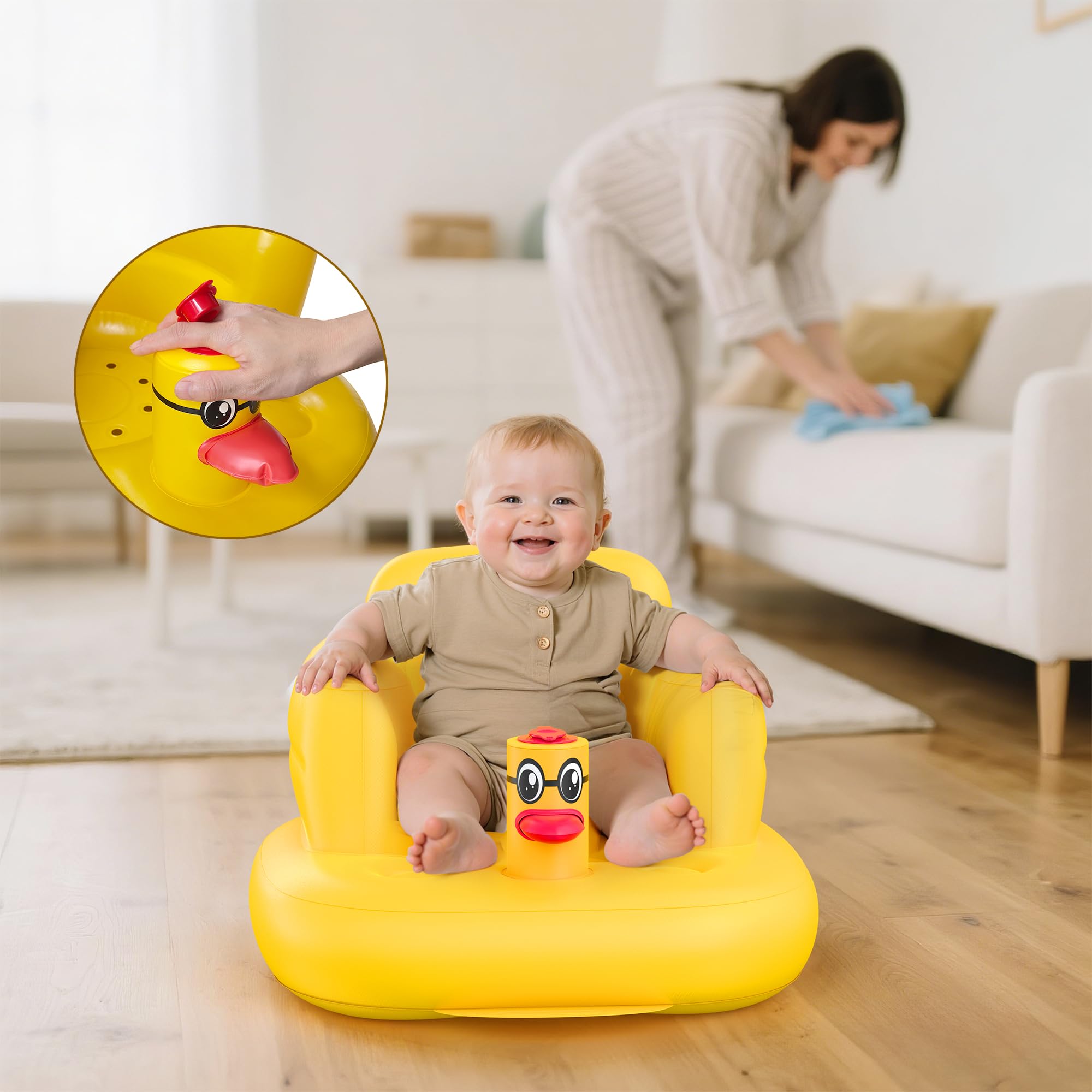 Mink inflatable seat rear view highlights built-in airbag for balanced sitting