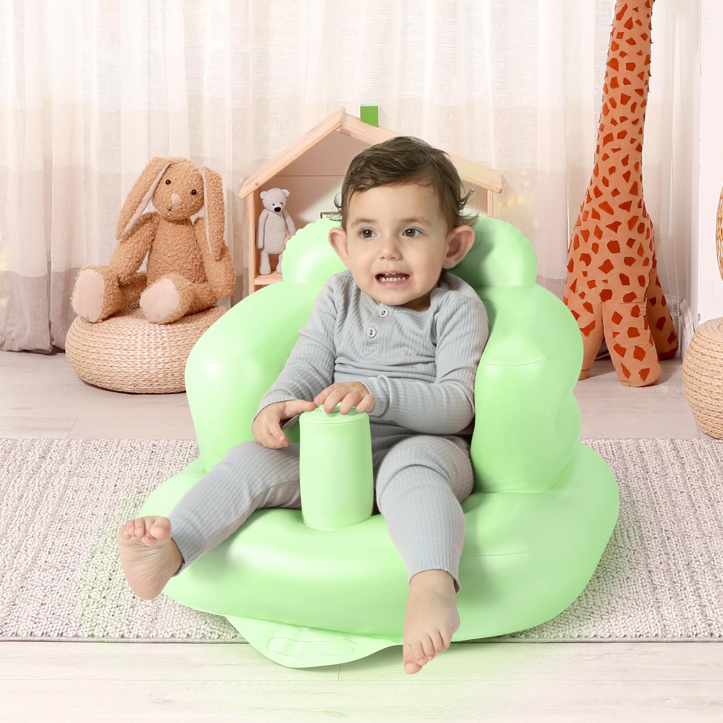 Mink inflatable baby seat Grass Green vibrant design doubles as nursery decor