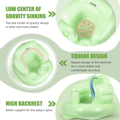 Mink inflatable baby seat Grass Green side view showing wraparound comfort