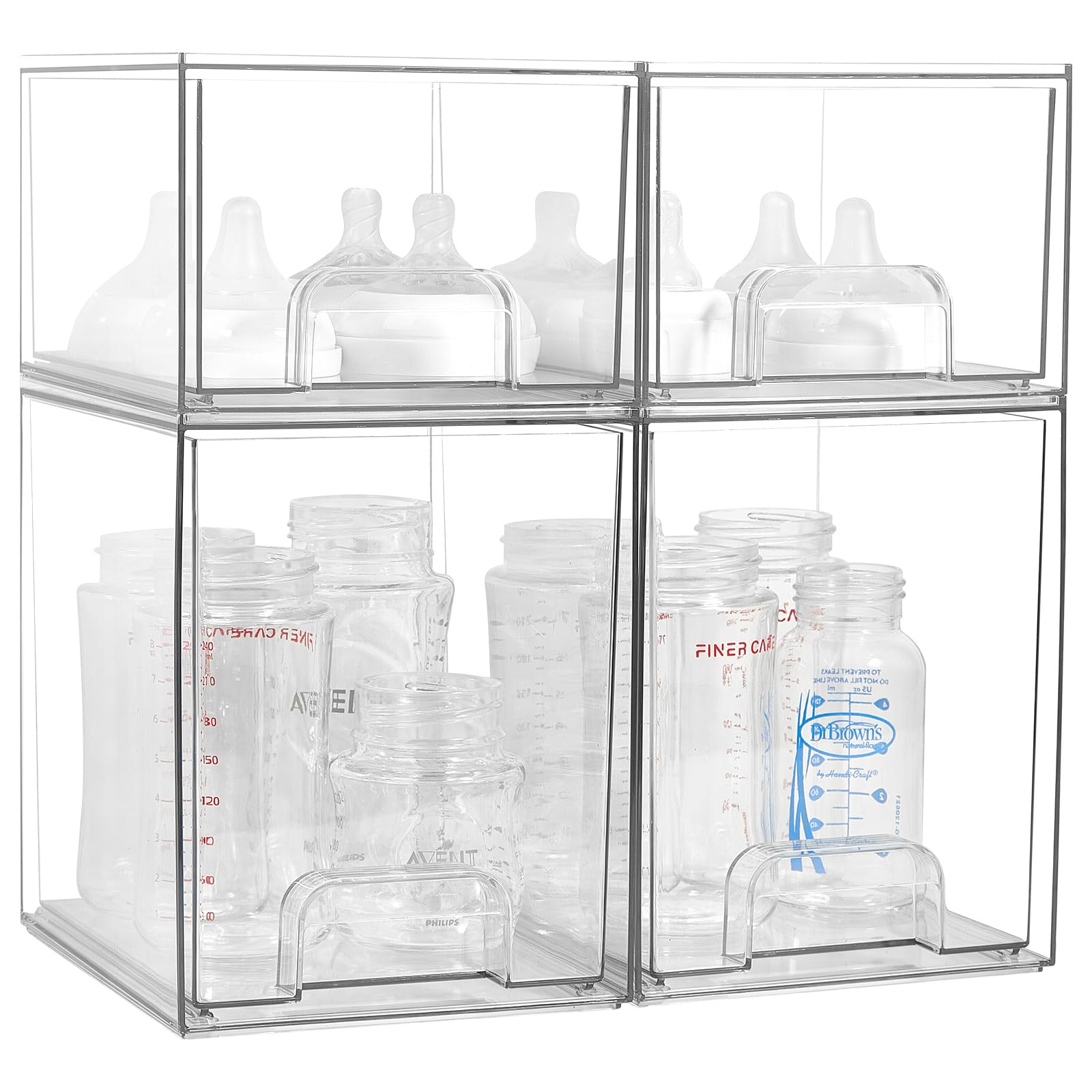 MINMUNJIU baby bottle organizer front view with clear drawers for quick access.