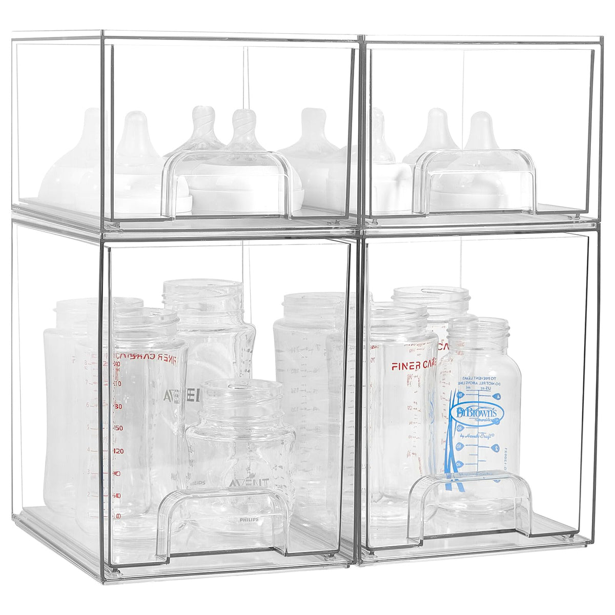 MINMUNJIU baby bottle organizer front view with clear drawers for quick access.