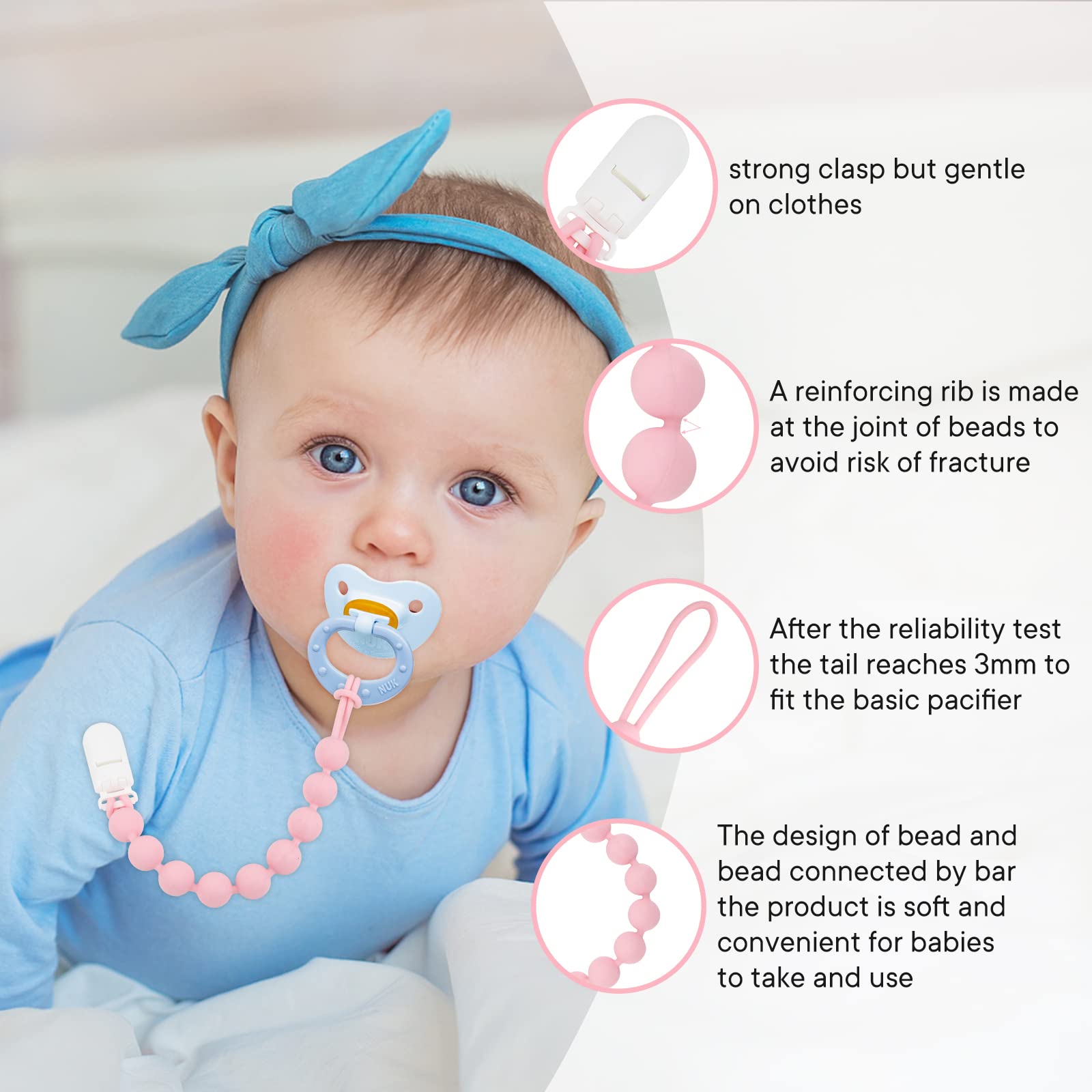 MINMUNJIU pacifier clip features a durable, rust-free clasp without fabric damage.