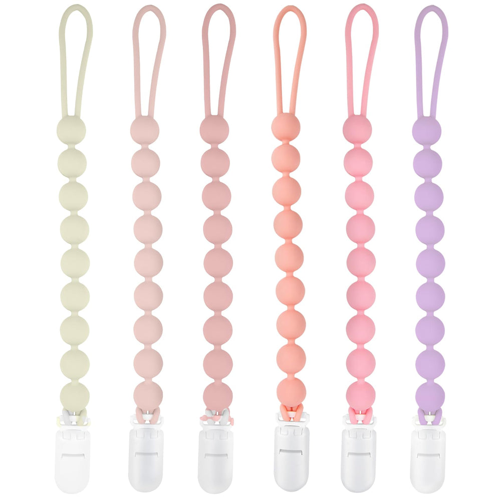 MINMUNJIU silicone pacifier clip six-pack in bright colors prevents pacifier loss for baby girls
