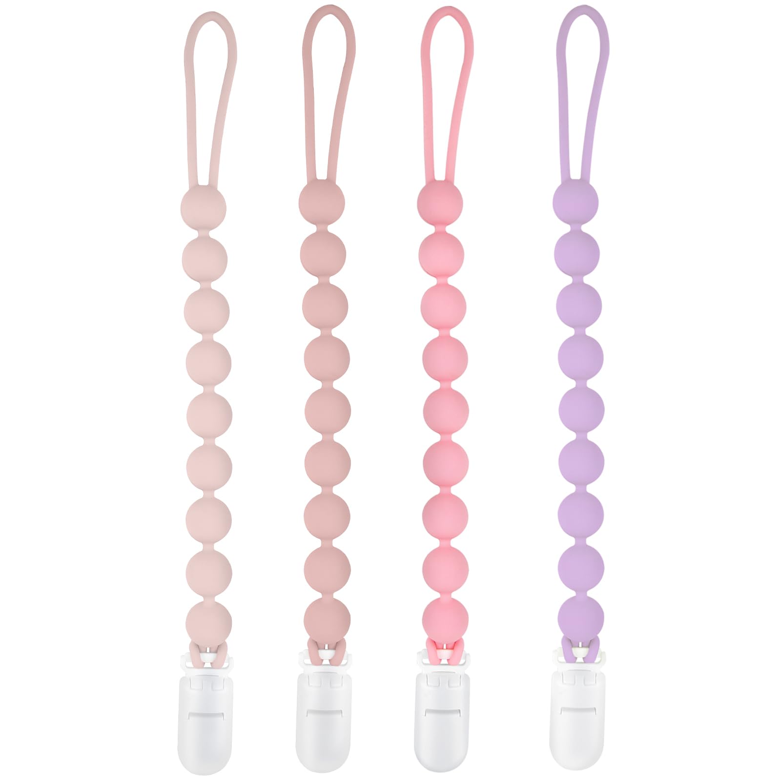 MINMUNJIU silicone pacifier clip holder 4pack shows secure, travel-ready attachment.