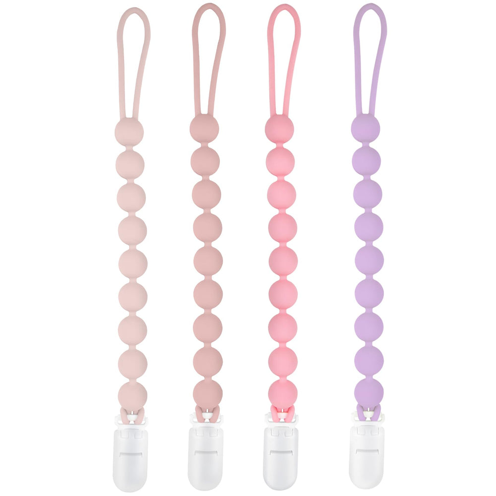 MINMUNJIU silicone pacifier clip holder 4pack shows secure, travel-ready attachment.