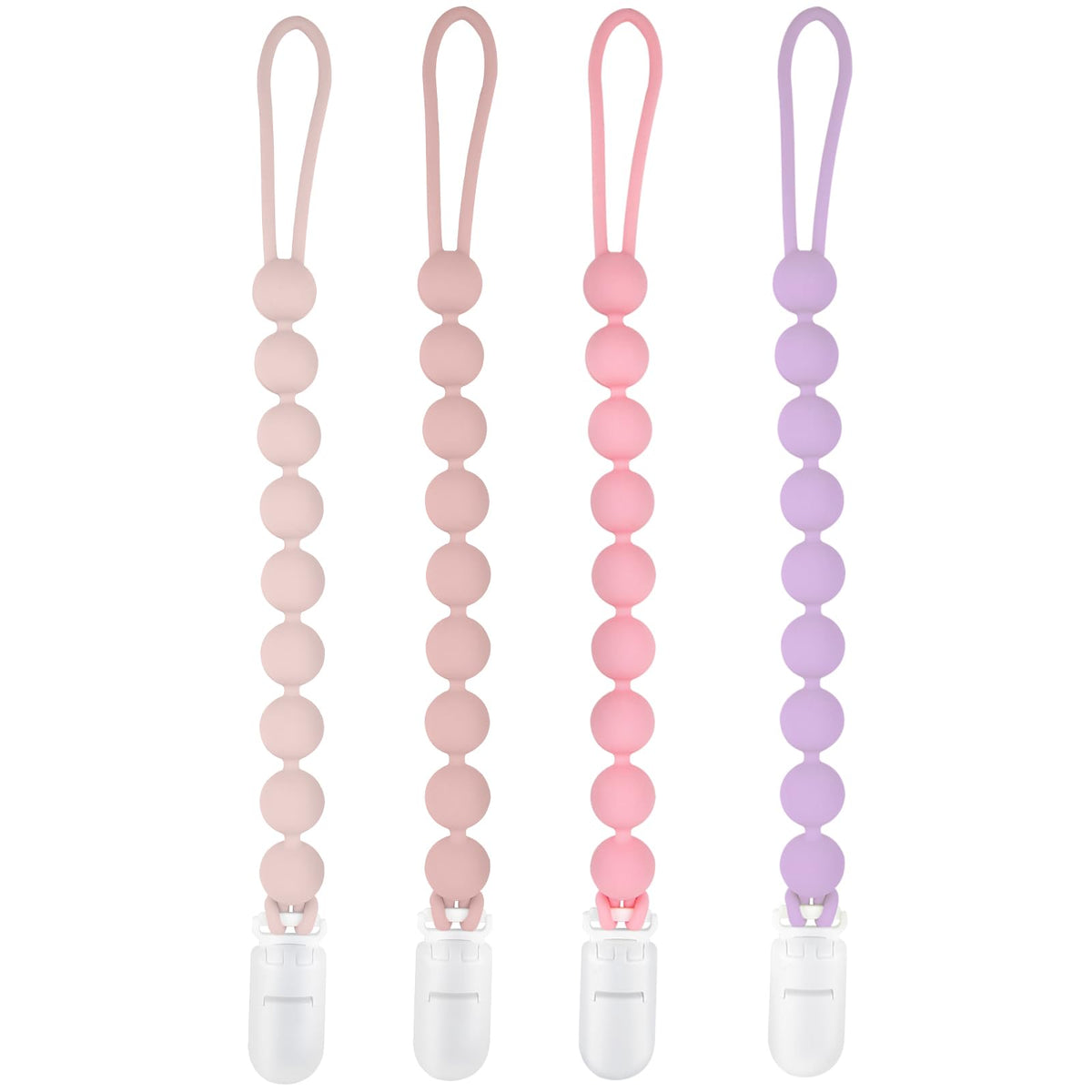 MINMUNJIU silicone pacifier clip holder 4pack shows secure, travel-ready attachment.