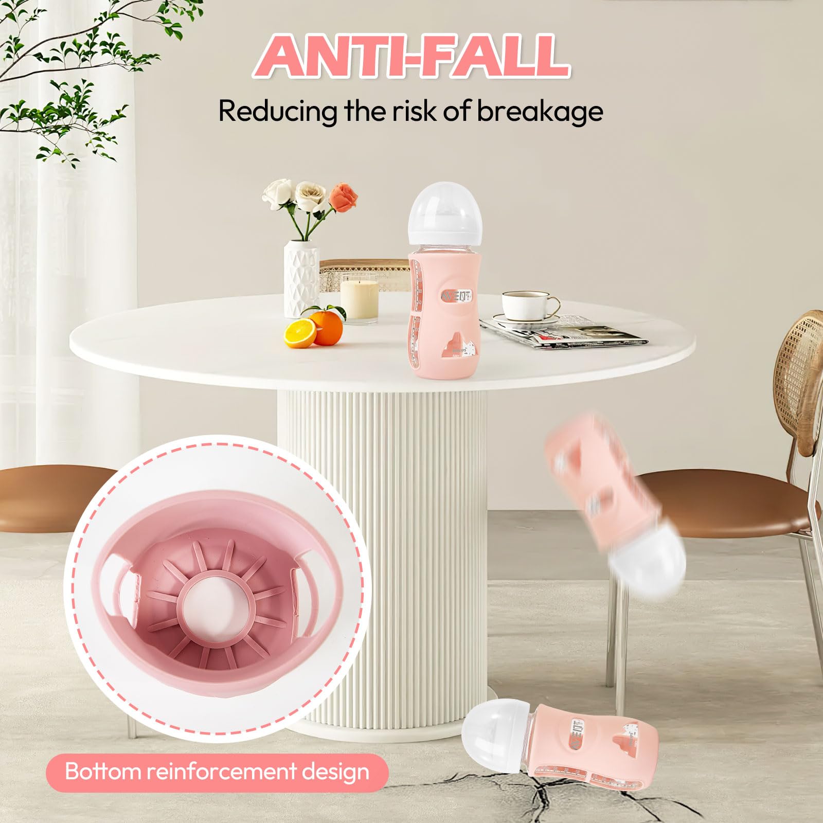 MINMUNJIU sleeve with side grip on Philips Avent Natural 8 oz bottle improves handling during feeds.