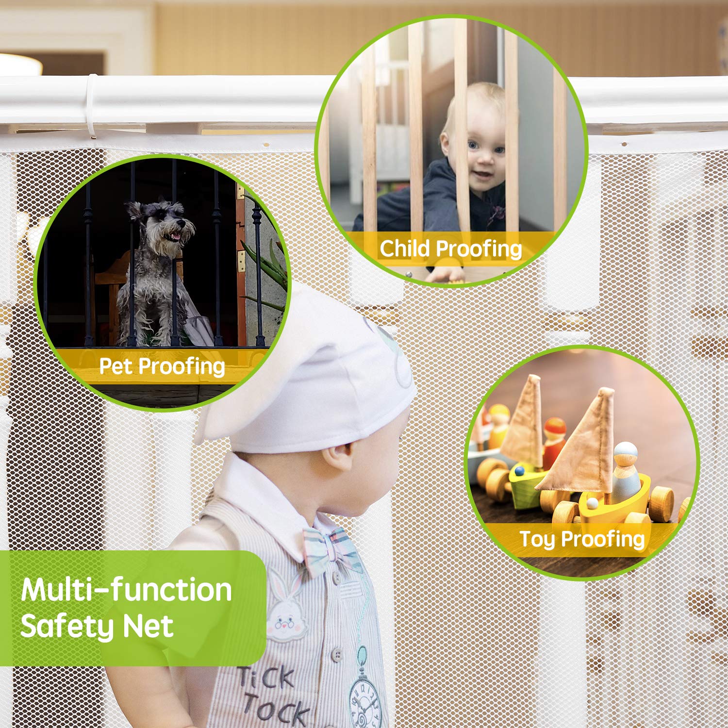 Minne Baby Banister Guard durable fabric provides long-lasting protection for indoors and outdoors.