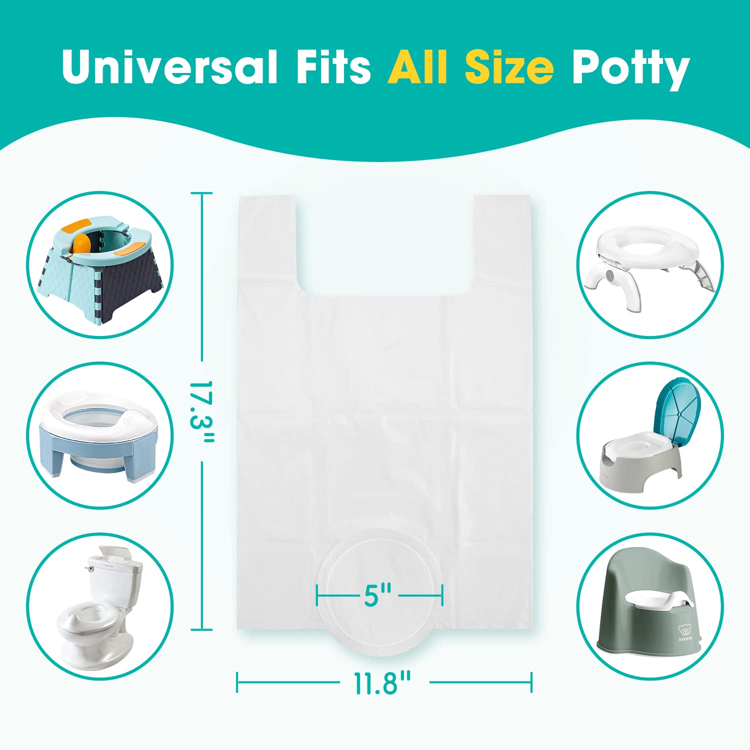 Minne Baby liner attached to a portable potty for leak-proof use.