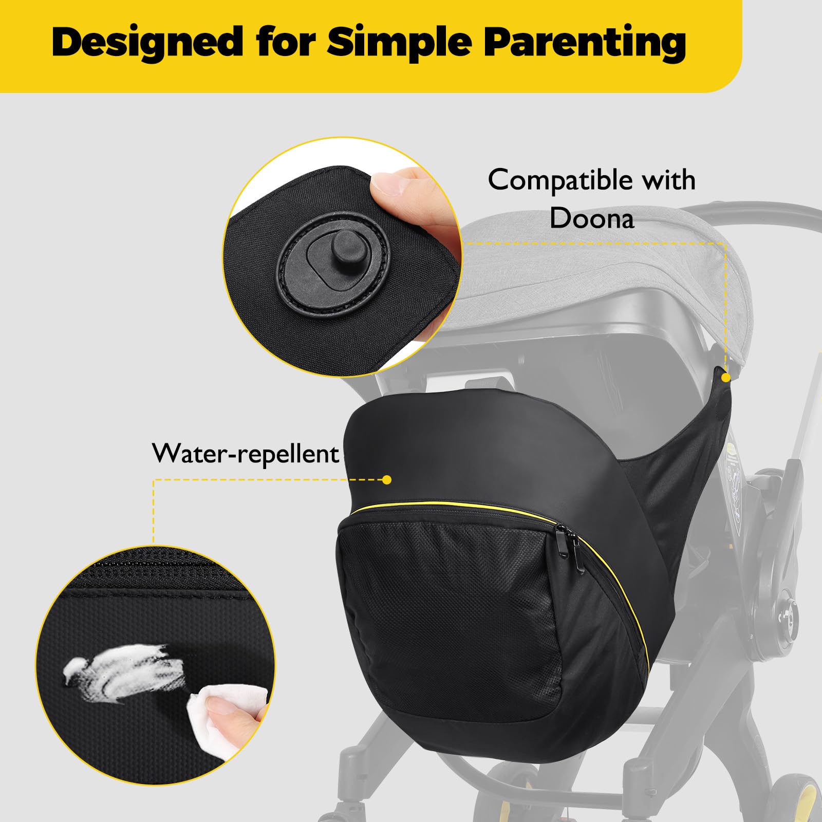 Minne Baby Upperkids storage bag uses water-repellent fabric for light protection