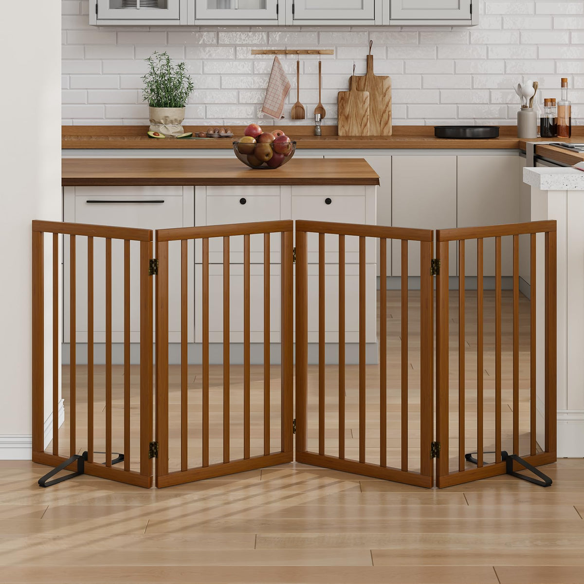 Mino Kesper dog gate, 32-inch tall folding design for doorways and stairs.