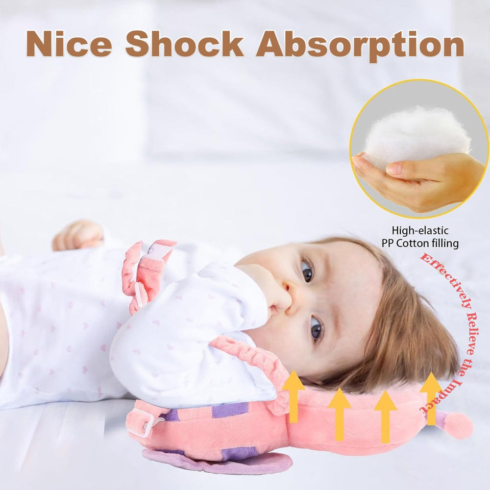 MINOCHI baby head protector backpack back view shows adjustable straps for a secure, comfy fit.