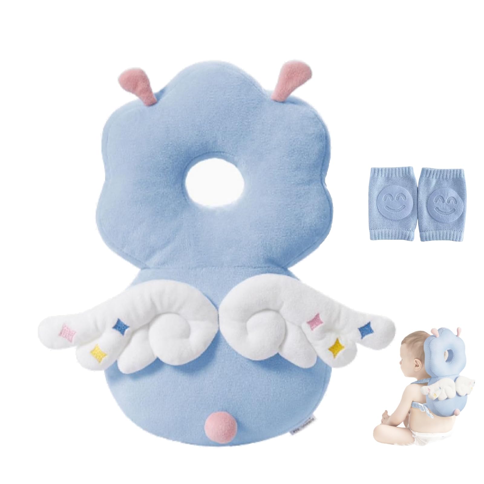 MINOCHI head protector backpack in front view showing protective design for safe crawling.