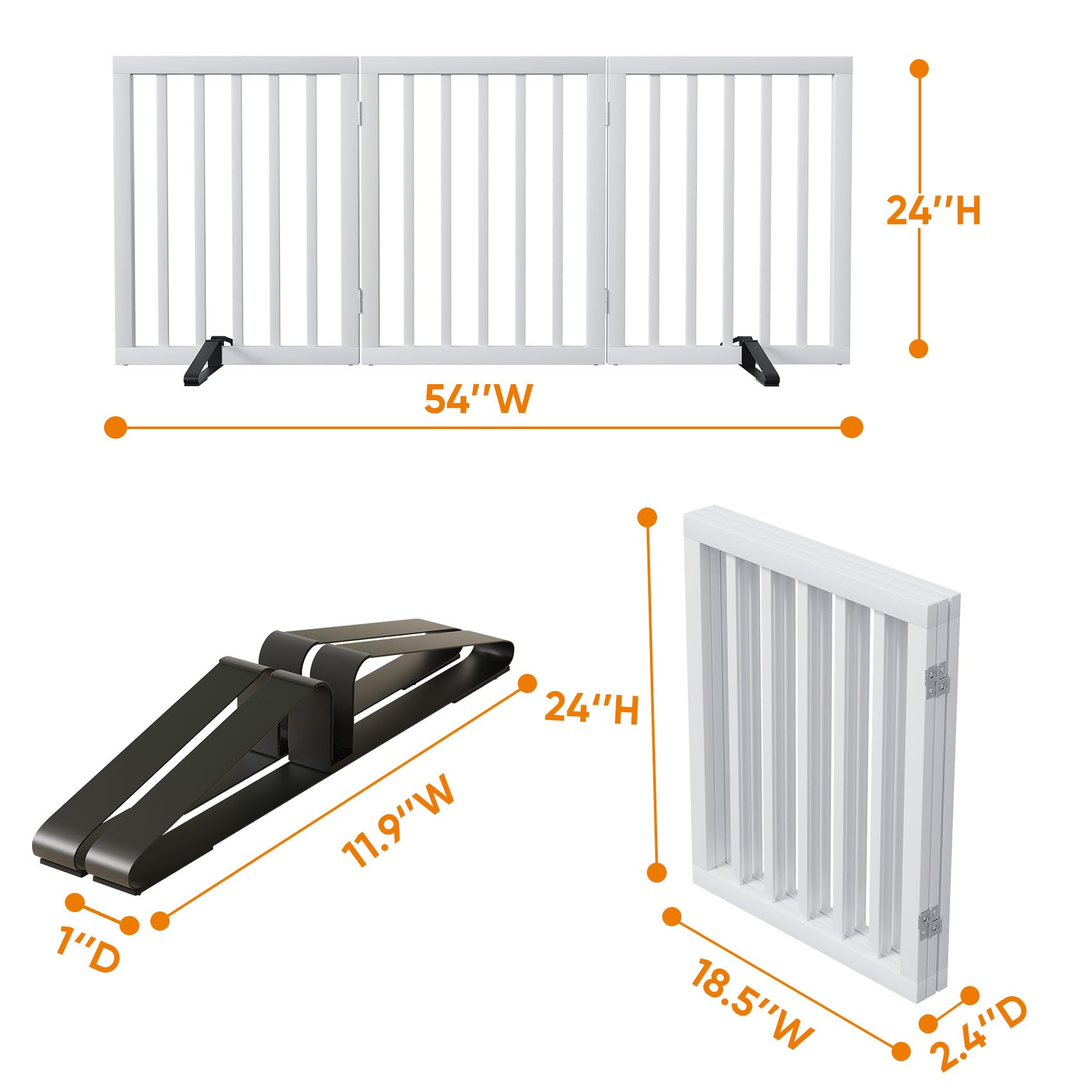 Mino Kesper white gate shows non-slip bases protecting floors.
