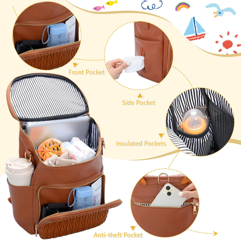 Minsong diaper backpack brown bottle pocket for on-the-go feeding