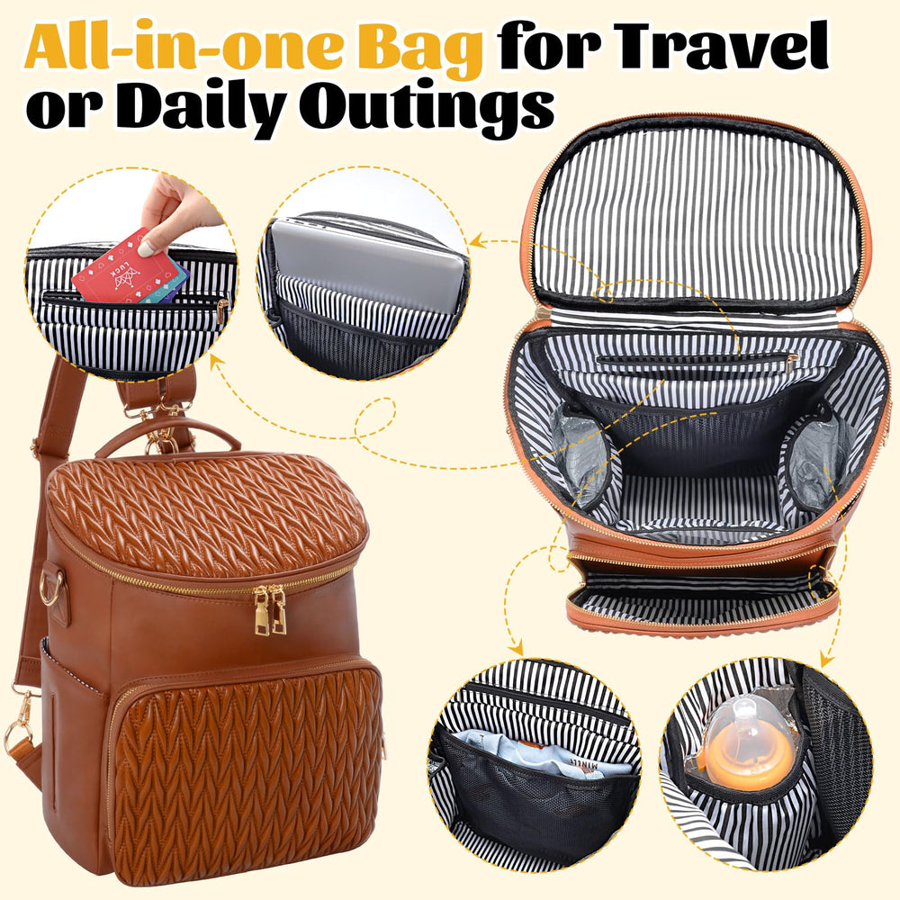 Minsong diaper backpack brown changing pad included for comfortable diaper changes