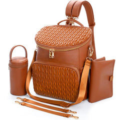 Minsong diaper backpack brown front view showing chic storage for busy moms
