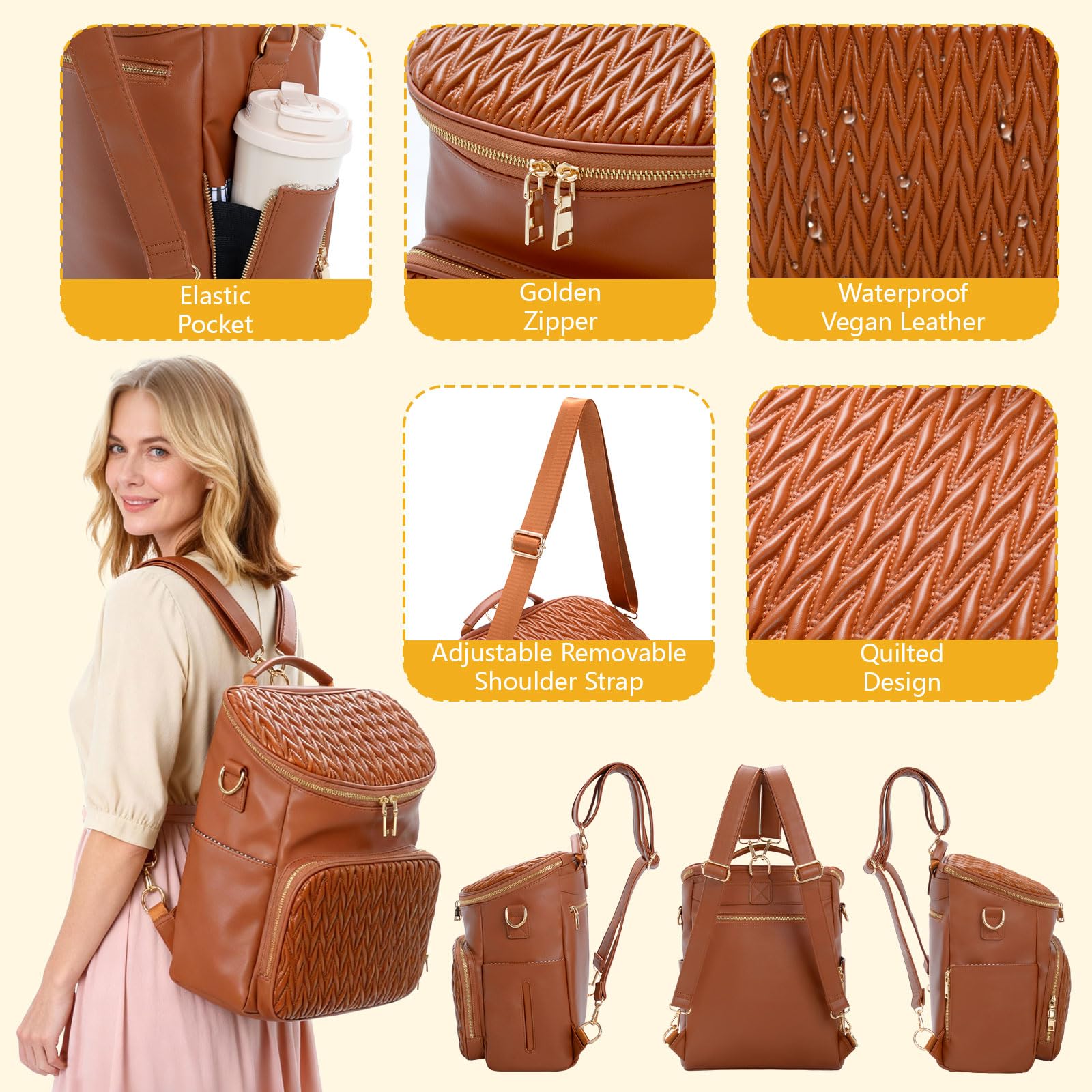 Minsong diaper backpack brown stroller attachment compatible for easy outings