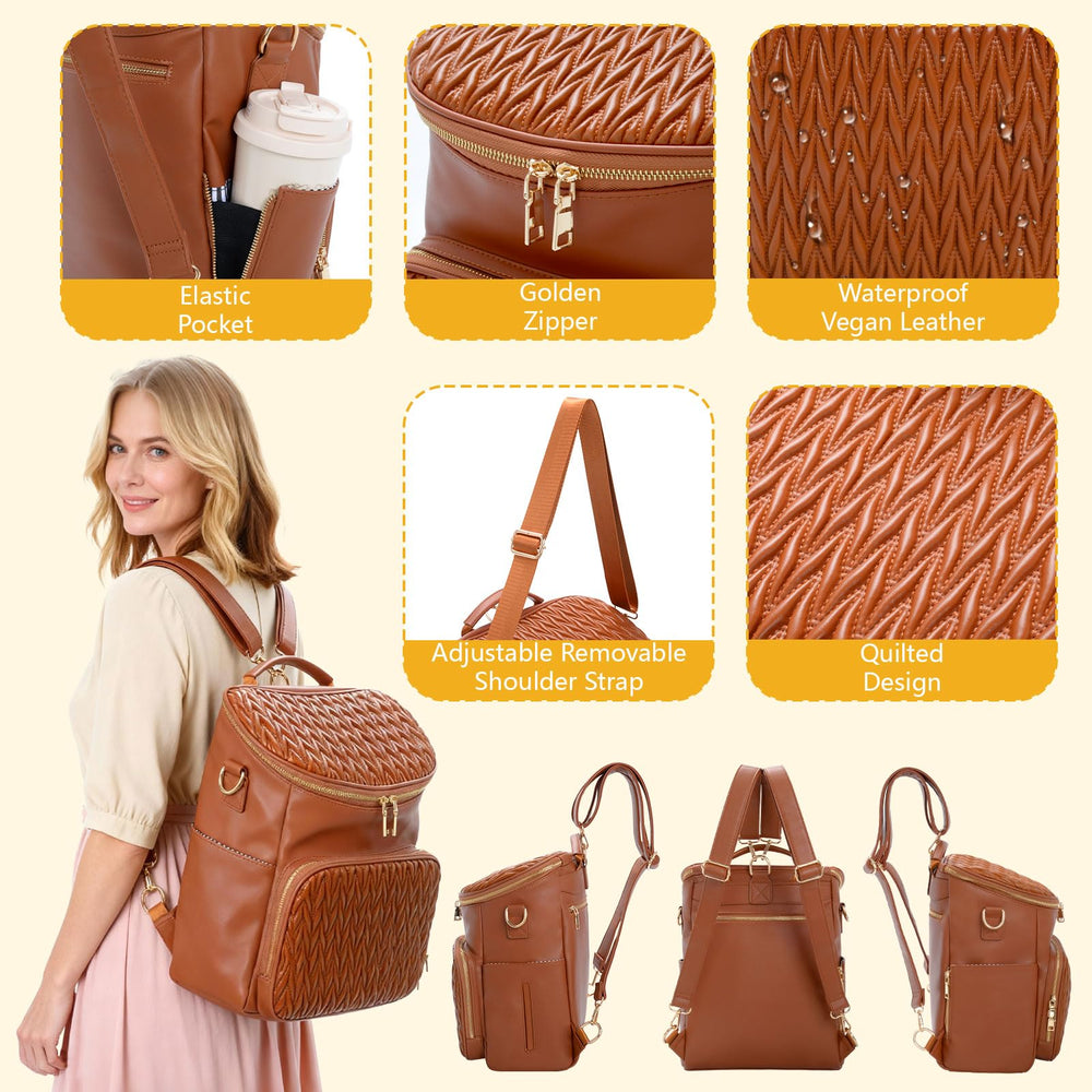 Minsong diaper backpack brown stroller attachment compatible for easy outings