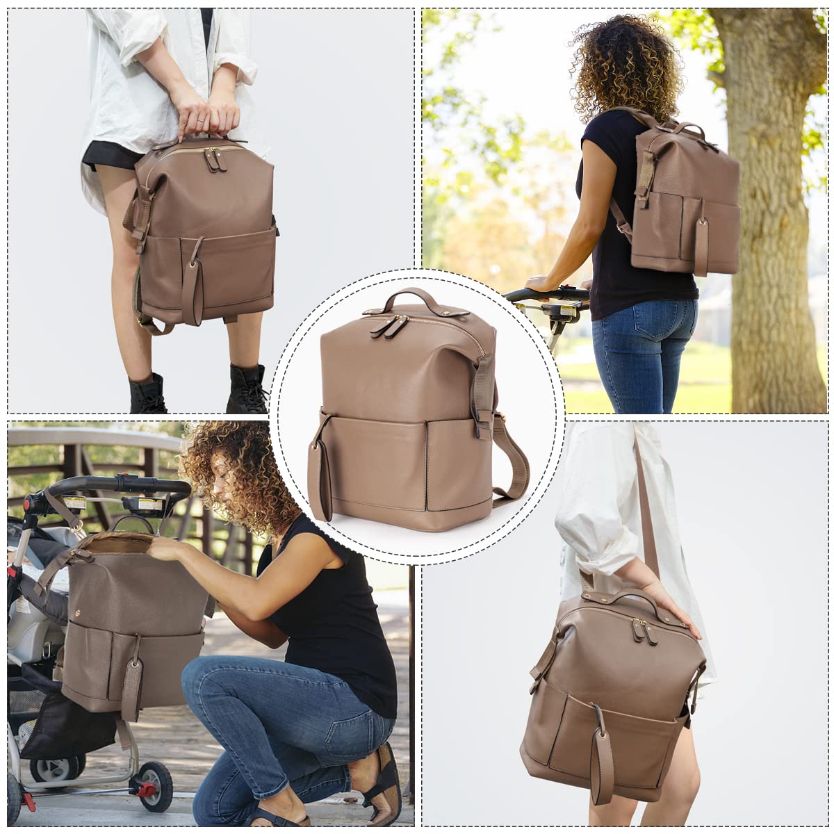 Minsong Khaki backpack silhouette suitable for both mom and dad.