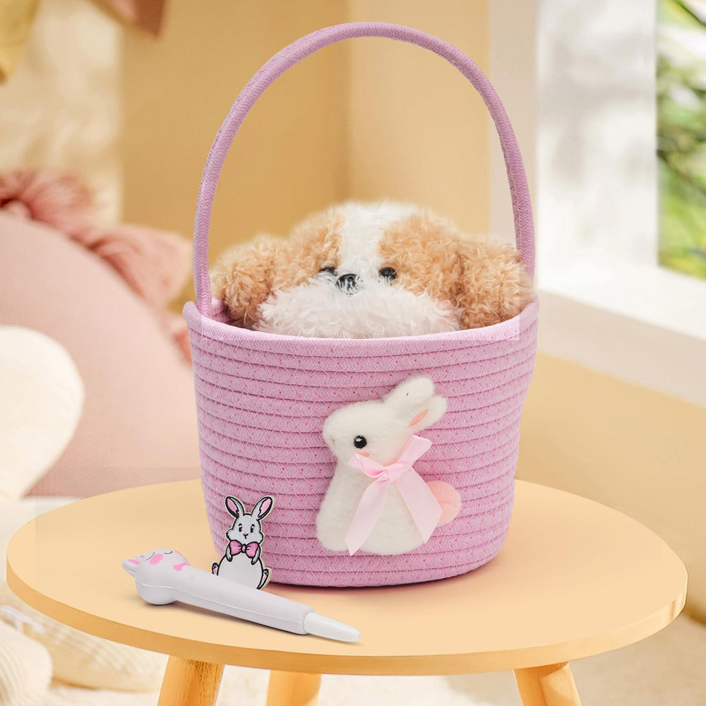 Minstely basket with bunny motif, suitable as Easter or Christmas decorative gift holder.