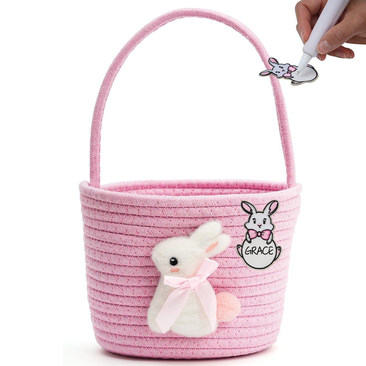 Minstely Easter Bunny Basket pink, soft and durable for playful egg hunts.