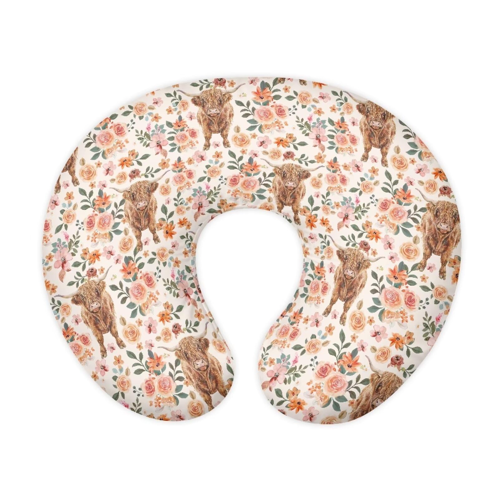 Mintulipy cow-and-flowers cover pattern on nursing pillow for stylish feeding time.