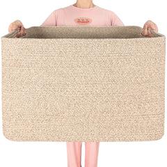 MINTWOOD Design 112L blanket basket with rectangle rope-woven design for neat blankets.
