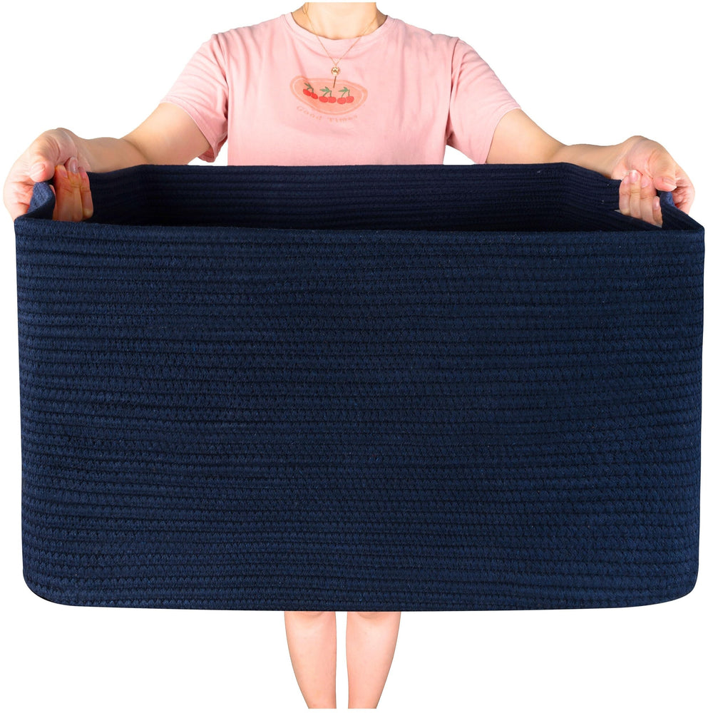 MINTWOOD Design 22in blanket basket in full navy for tidy living room storage