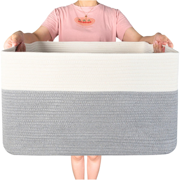 Mintwood Design 22in extra-large blanket basket rectangle for versatile storage and tidy spaces.