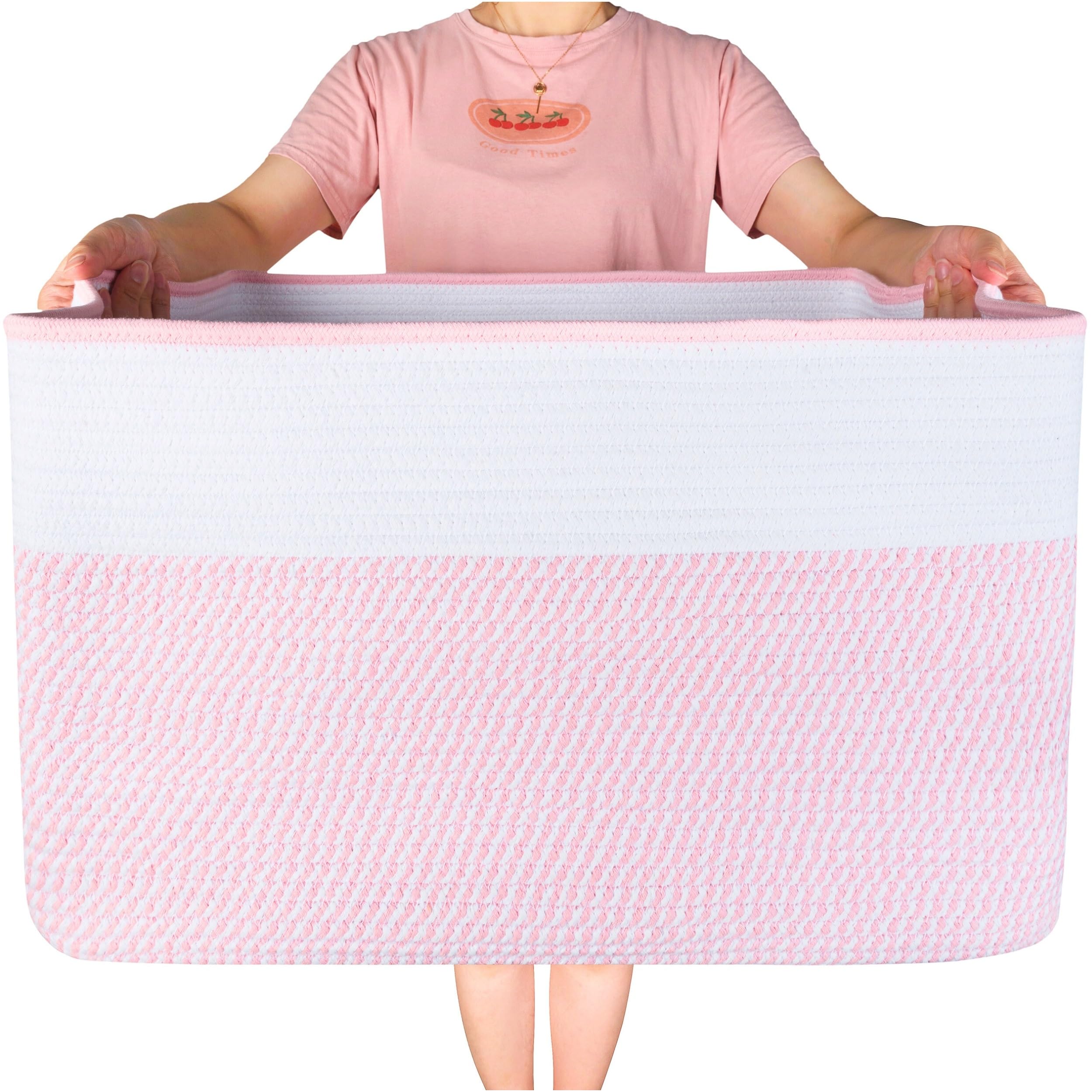 MINTWOOD Design 22in extra large blanket basket showing spacious storage for blankets.