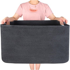 MINTWOOD Design 22in rectangle blanket basket with handles for organized living room storage.