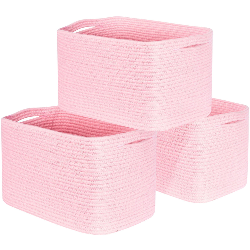 MINTWOOD Design 3-Pack woven storage baskets on a shelf for neat organization.