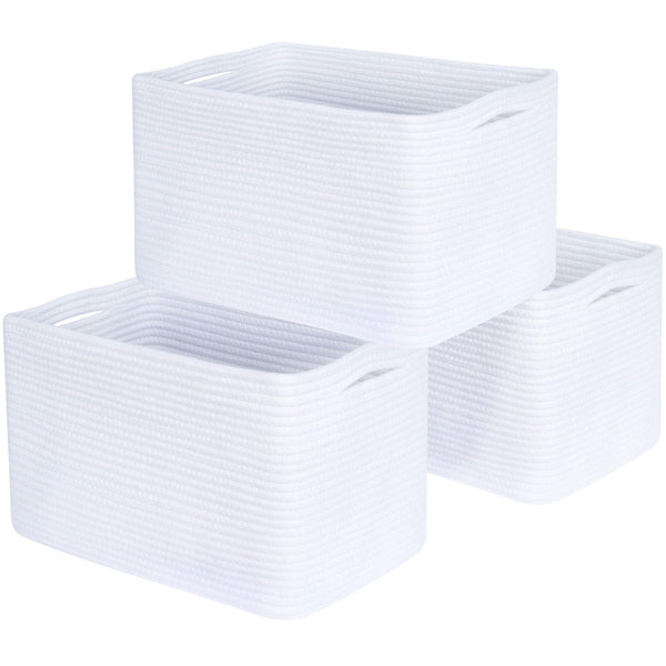 MINTWOOD Design 3-pack woven storage baskets on a shelf keep spaces organized