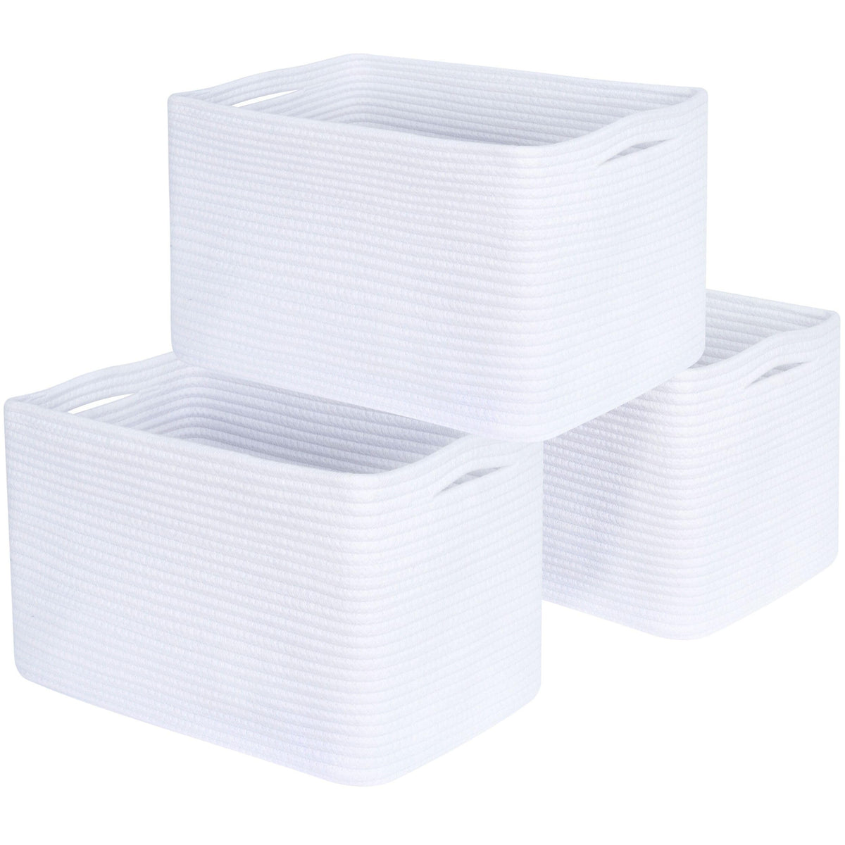 MINTWOOD Design 3-pack woven storage baskets on a shelf keep spaces organized
