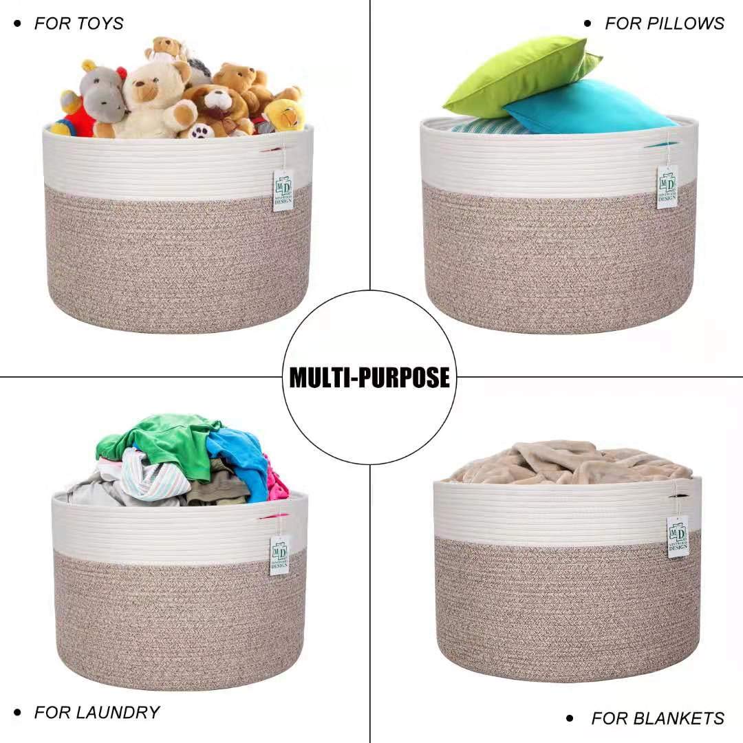 MINTWOOD Design blanket and towel storage basket in warm brown.