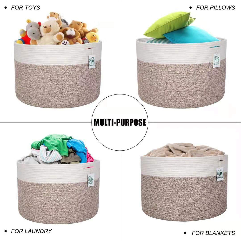 MINTWOOD Design blanket and towel storage basket in warm brown.
