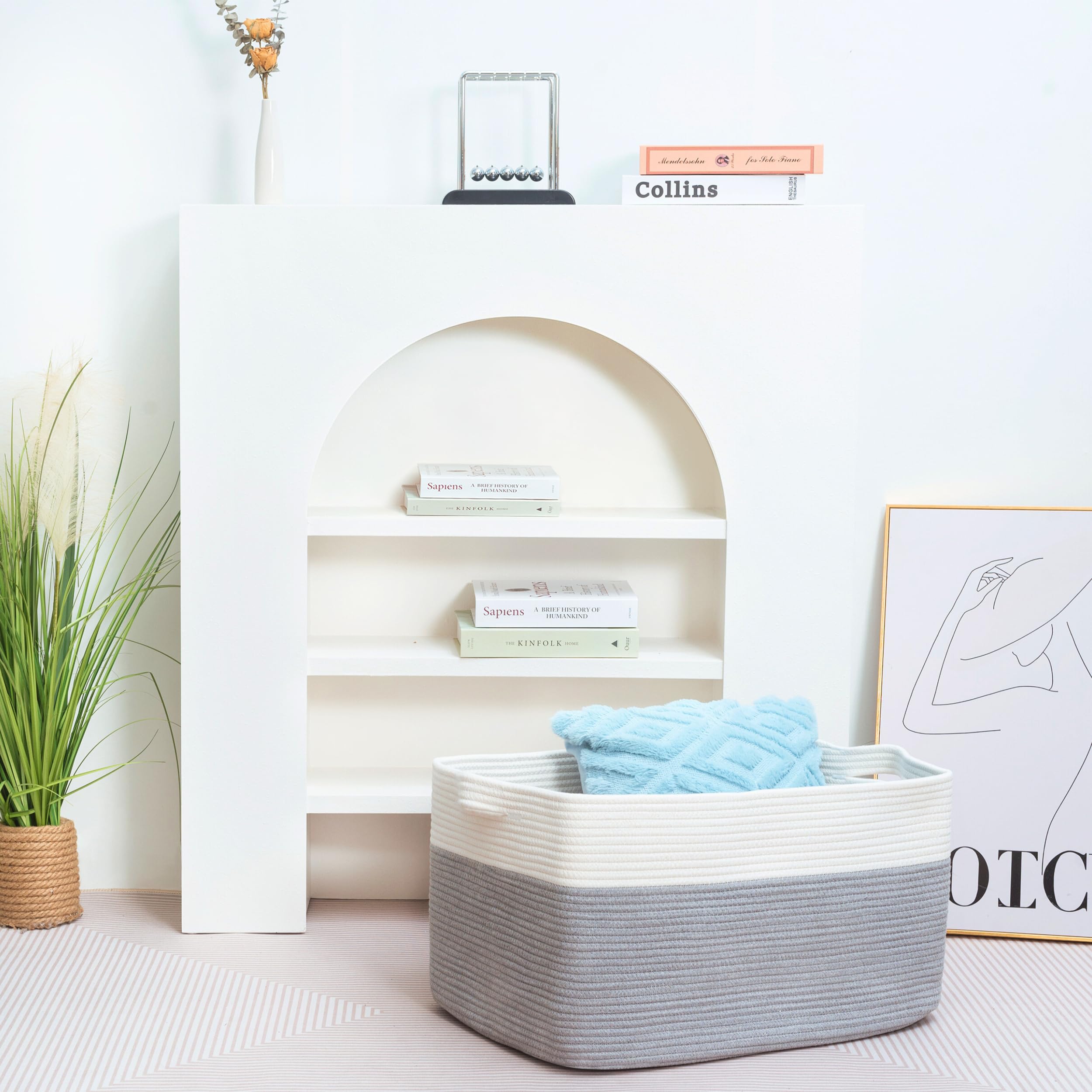 Mintwood Design collapsible rope basket easy to store when not in use.