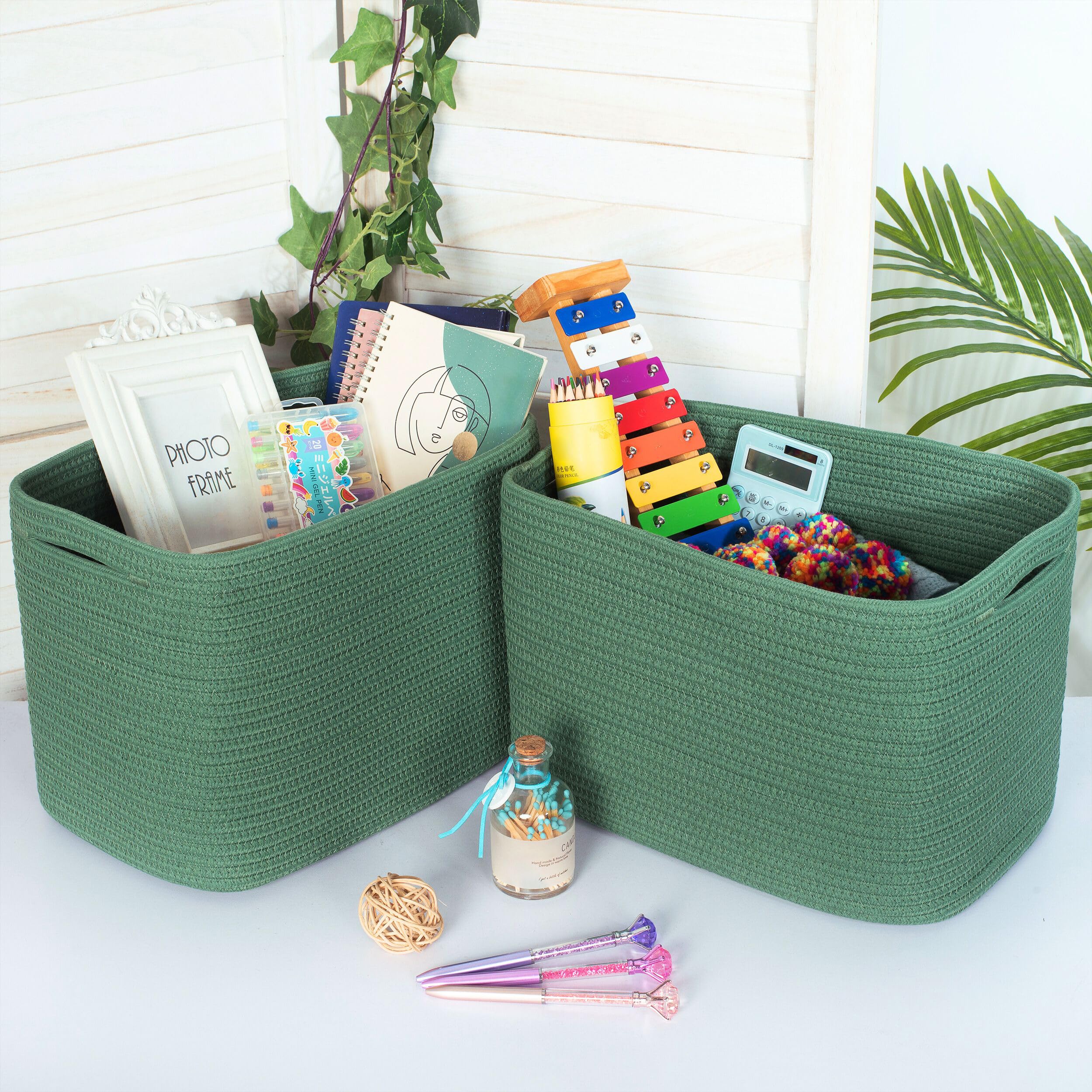 MINTWOOD Design forest green baskets close weave texture adds warmth