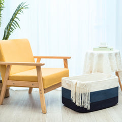 Mintwood Design large cotton rope basket for towels and blankets, easy to grab.