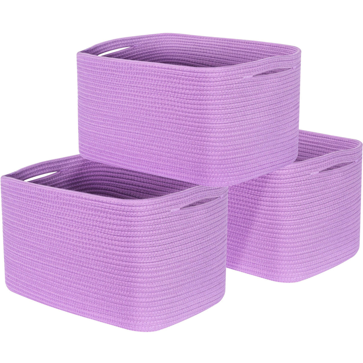Mintwood Design lilac purple storage basket trio for clutter-free shelves.