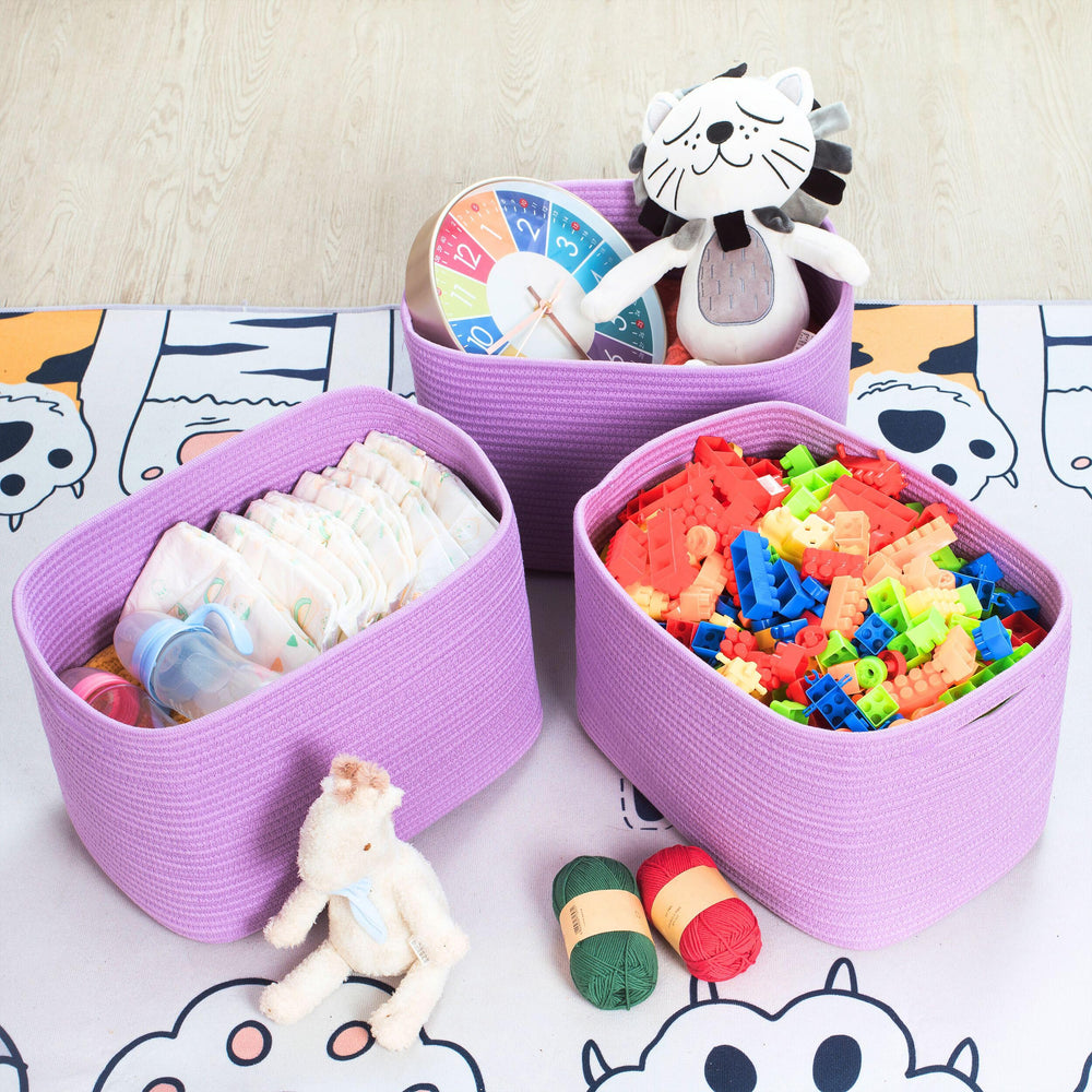 Mintwood Design lilac drawer basket on countertop keeps surfaces tidy.