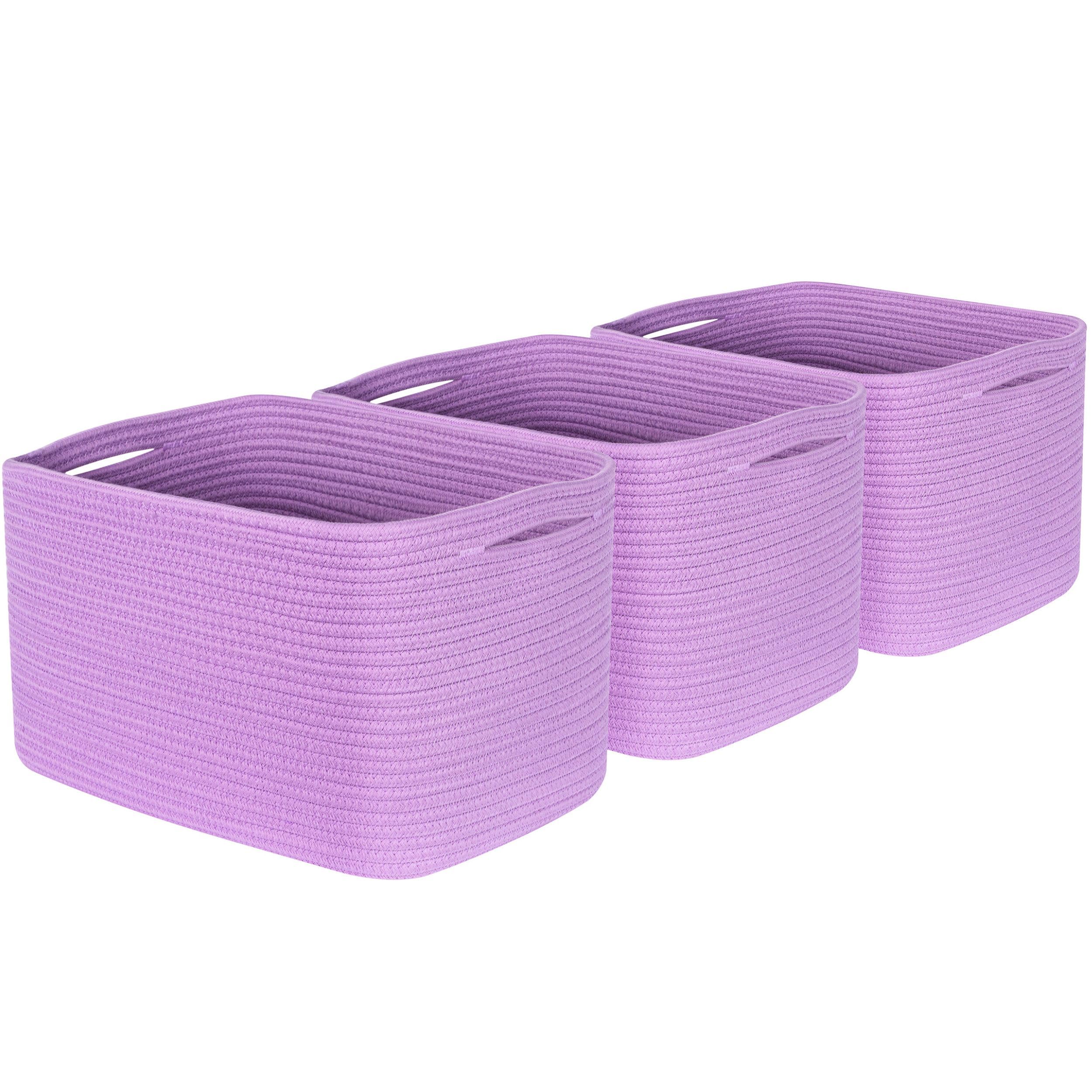 Mintwood Design lilac entryway basket keeps keys and mail organized.