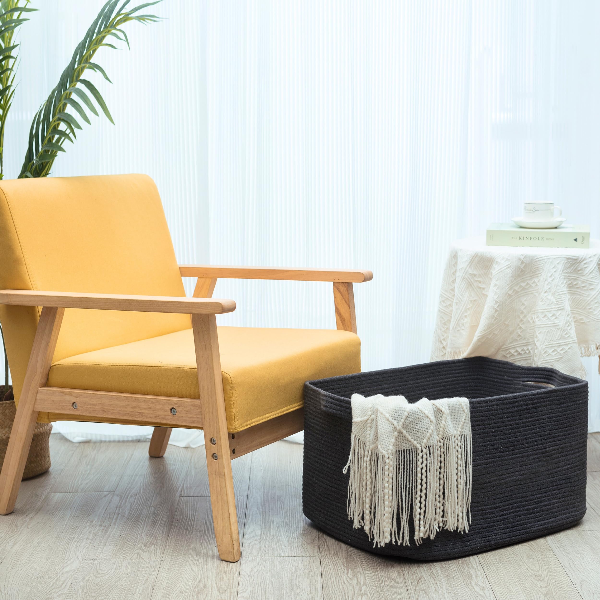 MINTWOOD Design large rope storage basket folds for easy storage and transport.