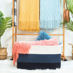 Mintwood Design rope storage basket with handles, perfect for quick room organization.