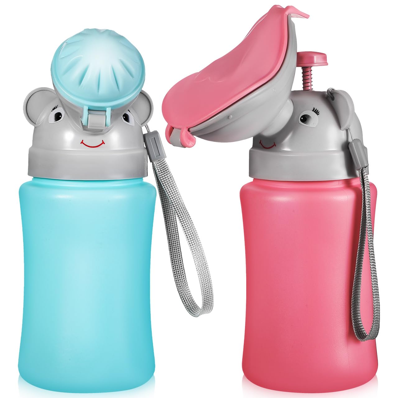 Mipcase elephant-design urinal bottle ideal for travel and potty training.