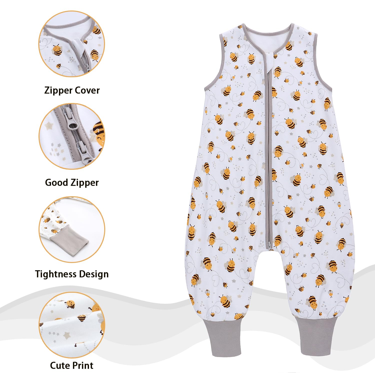 Miracle Baby sleep sack shows leg room for movement and diaper changes.
