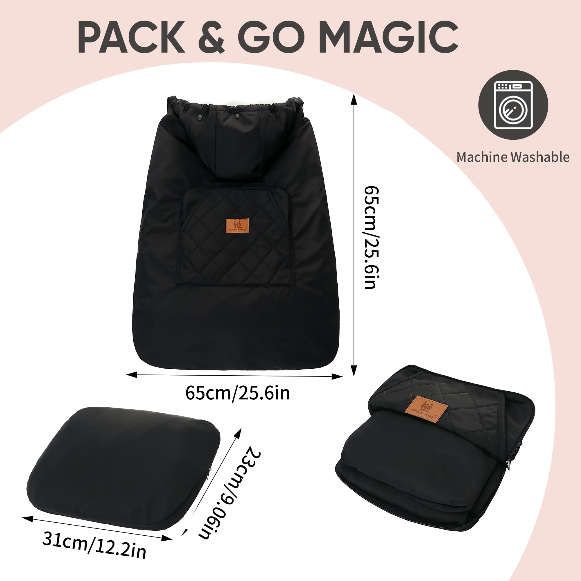 Parent pocket and compact storage bag featured on Miracle Baby Carrier Cover